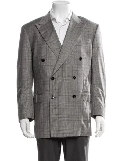 Pre-owned Zegna Wool Plaid Print Blazer In Grey