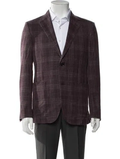 Pre-owned Zegna Wool Plaid Print Jacket In Purple