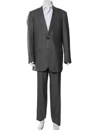 Pre-owned Zegna Wool Plaid Print Two-piece Suit In Gray
