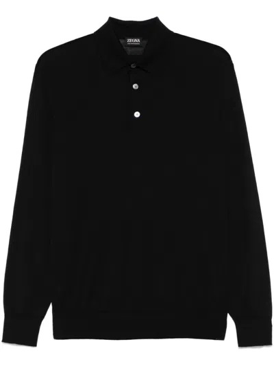 Zegna Wool Polo Shirt In 黑色