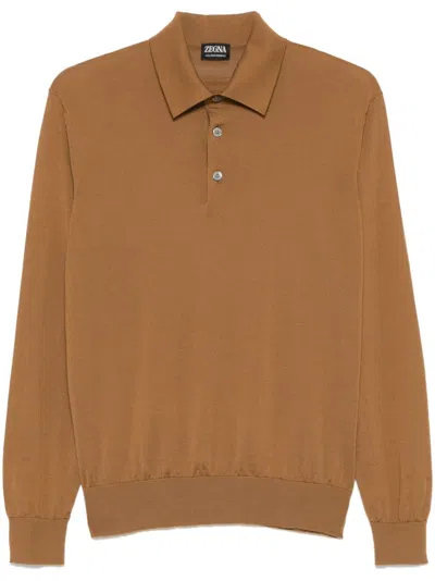 Zegna High Performance Light Brown Polo Shirt In Beige