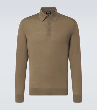 Zegna Wool Polo Shirt In Grün