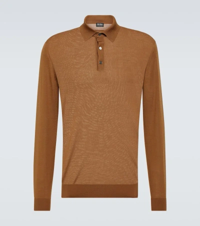 Zegna Wool Polo Sweater In Burnt Orange 