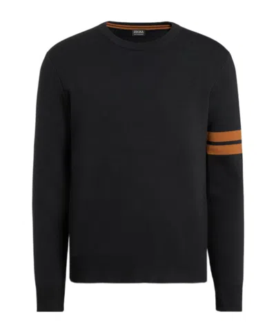 Zegna Wool Round-neck Long-sleeve Sweater In Black