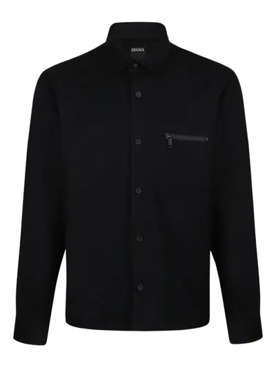 Zegna Wool Shirt In Black