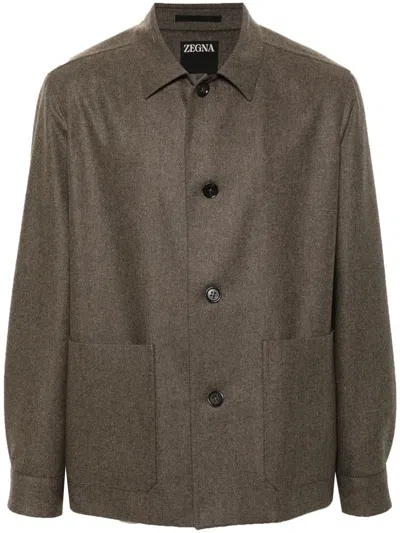 Zegna Wool Shirt Jacket In Brown