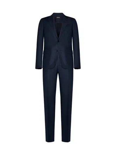 Zegna Wool Single-breasted Blazer In Blue