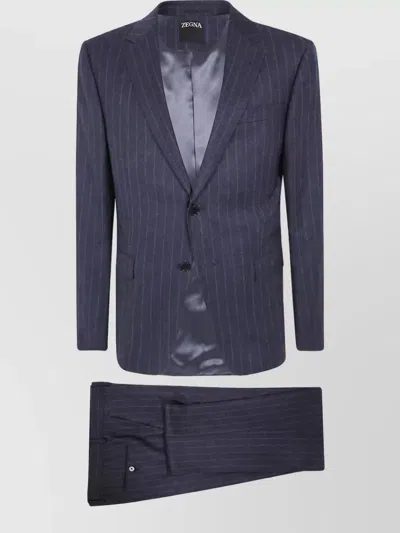 Zegna Single Breasted Wool Coat In Blue