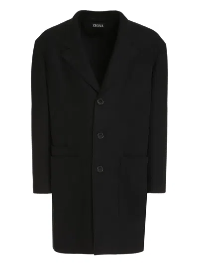 Zegna Wool Single-breasted Coat In Black