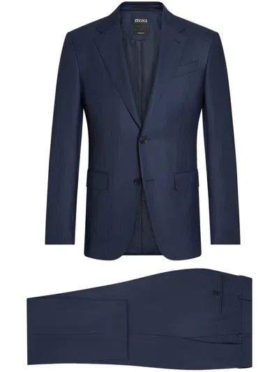 Zegna Wool Single-breasted Suit In Blue