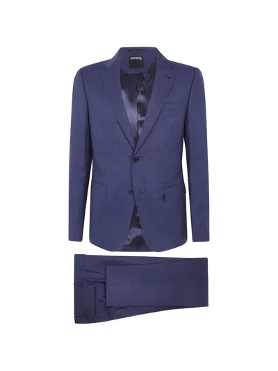 Zegna Wool Single-breasted Suit In Blue