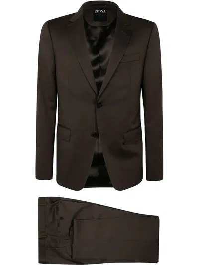 Zegna Wool Suit Single-breasted Design In Black