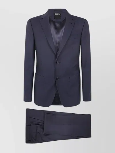 Zegna Wool Suit With Chest Pocket And Flap Pockets In Blue