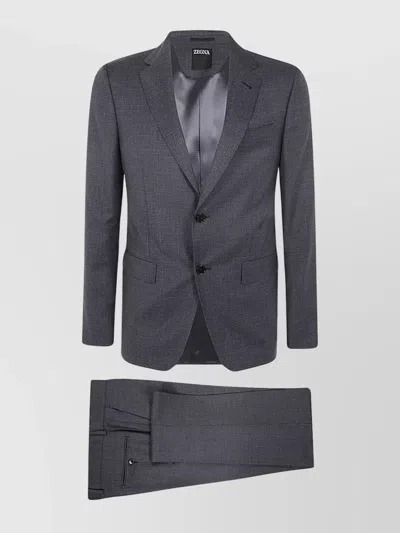 ZEGNA WOOL SUIT WITH FLAP POCKETS AND NOTCH LAPEL