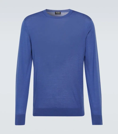 Zegna Mélange Ribbed Jumper In Blue