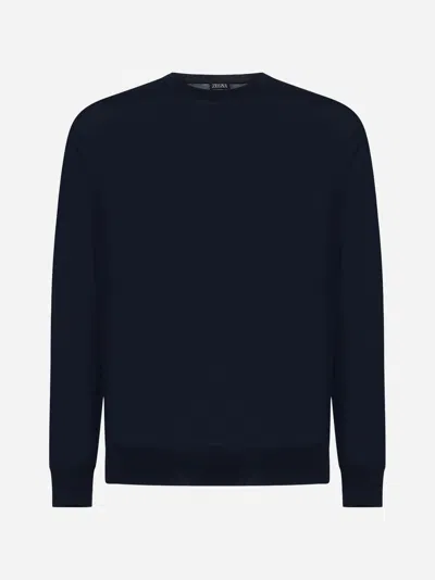 Zegna Wool Sweater In Blue Navy Unito