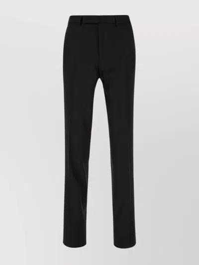 Zegna Wool Trousers With Belt Loops And Button Detail In Black