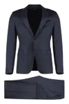 Zegna Button-fastening Wool-silk Suit In Blue
