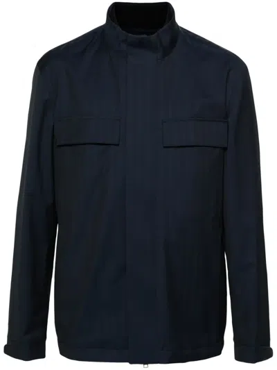Zegna Wool Zipped Jacket In Blue