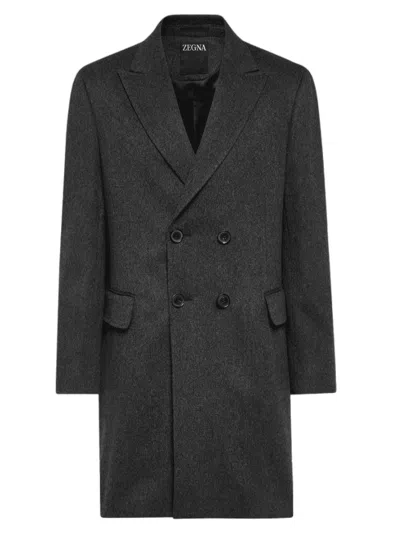 Zegna Wool-blend Tailored Coat In Black
