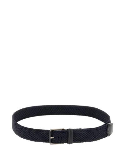 Zegna Woven Leather-trim Belt In Black