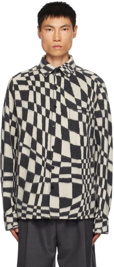 Zegna X The Elder Statesman Brushed Jacuqard-knit Oasi Cashmere And Silk-blend Shirt In 176 Dark Grey, White