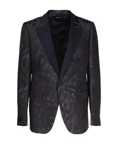 Zegna Z  Jacquard Single-breasted Jacket In Black