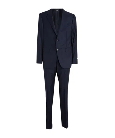 Zegna Z  Logo Patch Single-breasted Tailored Suit In Black