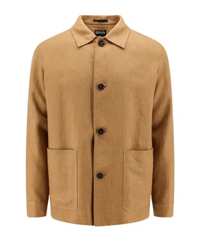 ZEGNA Z ZEGNA LONG SLEEVED BUTTONED SHIRT JACKET