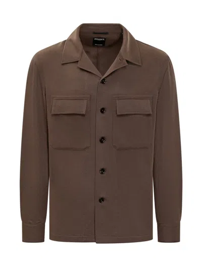 Zegna Overshirt In Brown Wool
