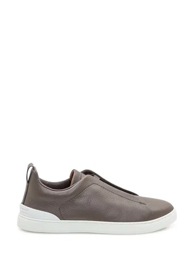 Zegna Slip-on Leather Sneakers In Brown