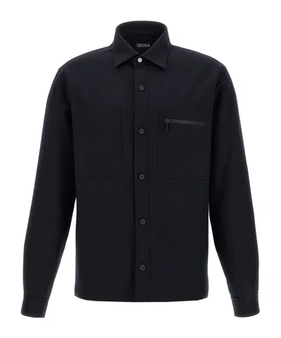 ZEGNA ZEGNA ZIP DETAILED STRAIGHT HEM SHIRT