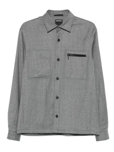Zegna Zip-fastening Pocket Shirt In Gray