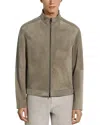 Zegna Zip Front Suede Blouson Jacket In Khaki