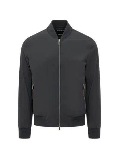 Zegna Long Sleeved Zip-up Jacket In Black