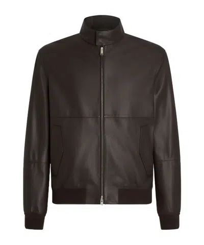 ZEGNA ZEGNA ZIP-UP LEATHER BOMBER JACKET