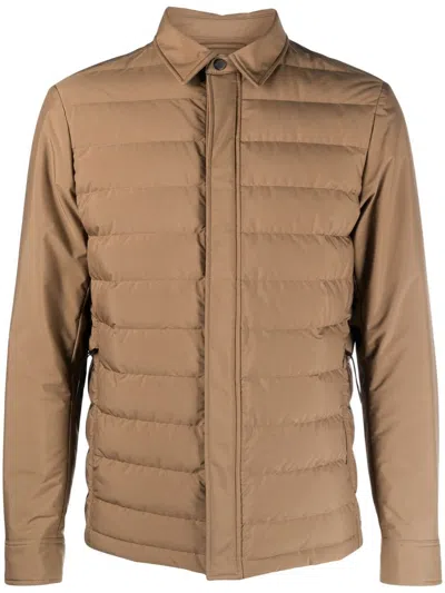 Zegna Zip-up Padded Shirt Jacket In Braun