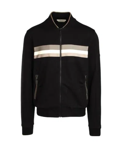 Zegna Zipper Logo Baseball Jacket In Black