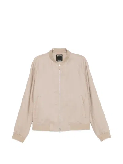 Zegna Zip-up Bomber Jacket In Neutral