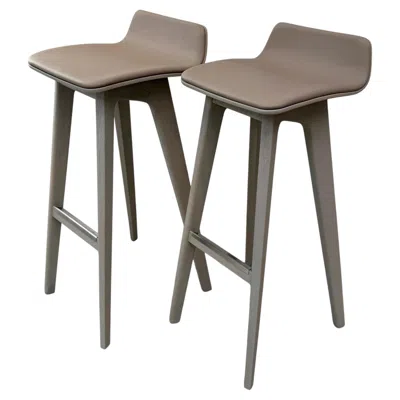 Pre-owned Zeitraum Bar Stool, Upholstered Leather Design, Light Warm Grey Oak Frame, Germany In Gray