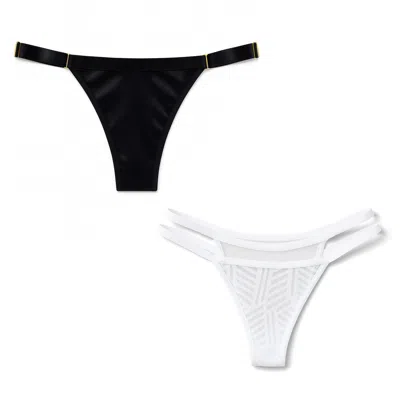 Zelf Intimates Women's Black / White Adjustable Thongs Set – Black Sustainable & White Mesh In Multi