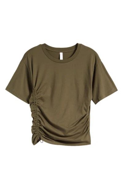 Zella Adjustable Ruched Pima Cotton T-shirt In Green