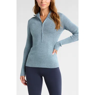 Zella Après Ski Half Zip Rib Sweater In Blue Fog