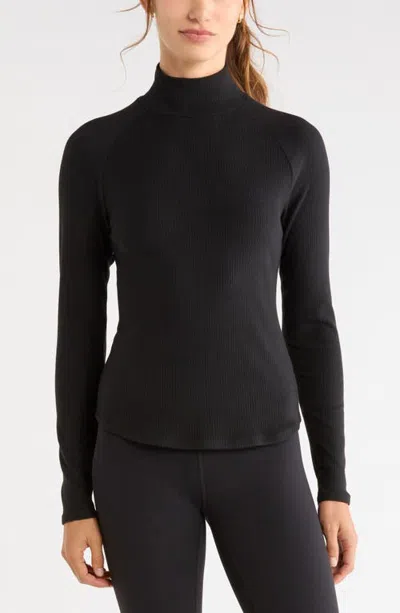 Zella Ascend Rib Mockneck Top In Black