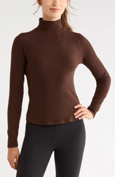 Zella Ascend Rib Mockneck Top In Brown