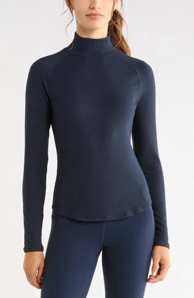 Zella Ascend Rib Mockneck Top In Blue