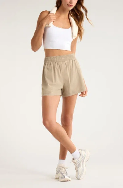 Zella Atlas High Waist Daily Shorts In Neutral