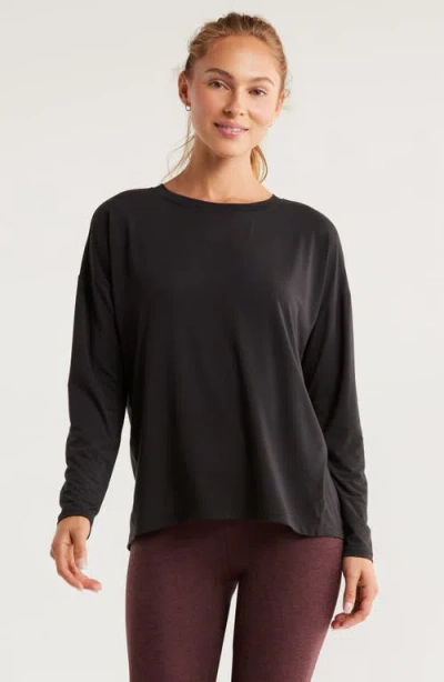 Zella Breathe Long Sleeve Split Back T-shirt In Black