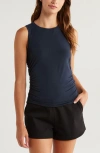 Zella Breathe Ruched Tank In Blue
