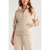 Zella Cloud Fleece Half Zip In Tan Oxford